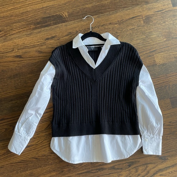 Tahari Tops - Tahari 2-in-1 Black Knit Vest with White Collared Blouse